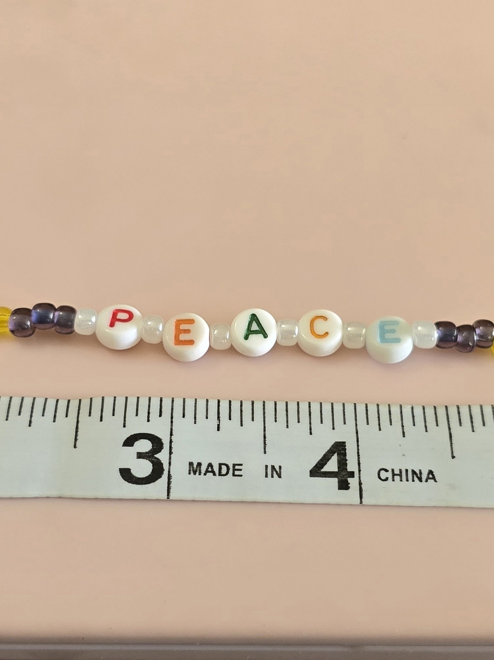 Kids (Adults) 'PEACE' Colorful Beaded Bracelet or Anklet - Multicolor - Picture 4 of 6